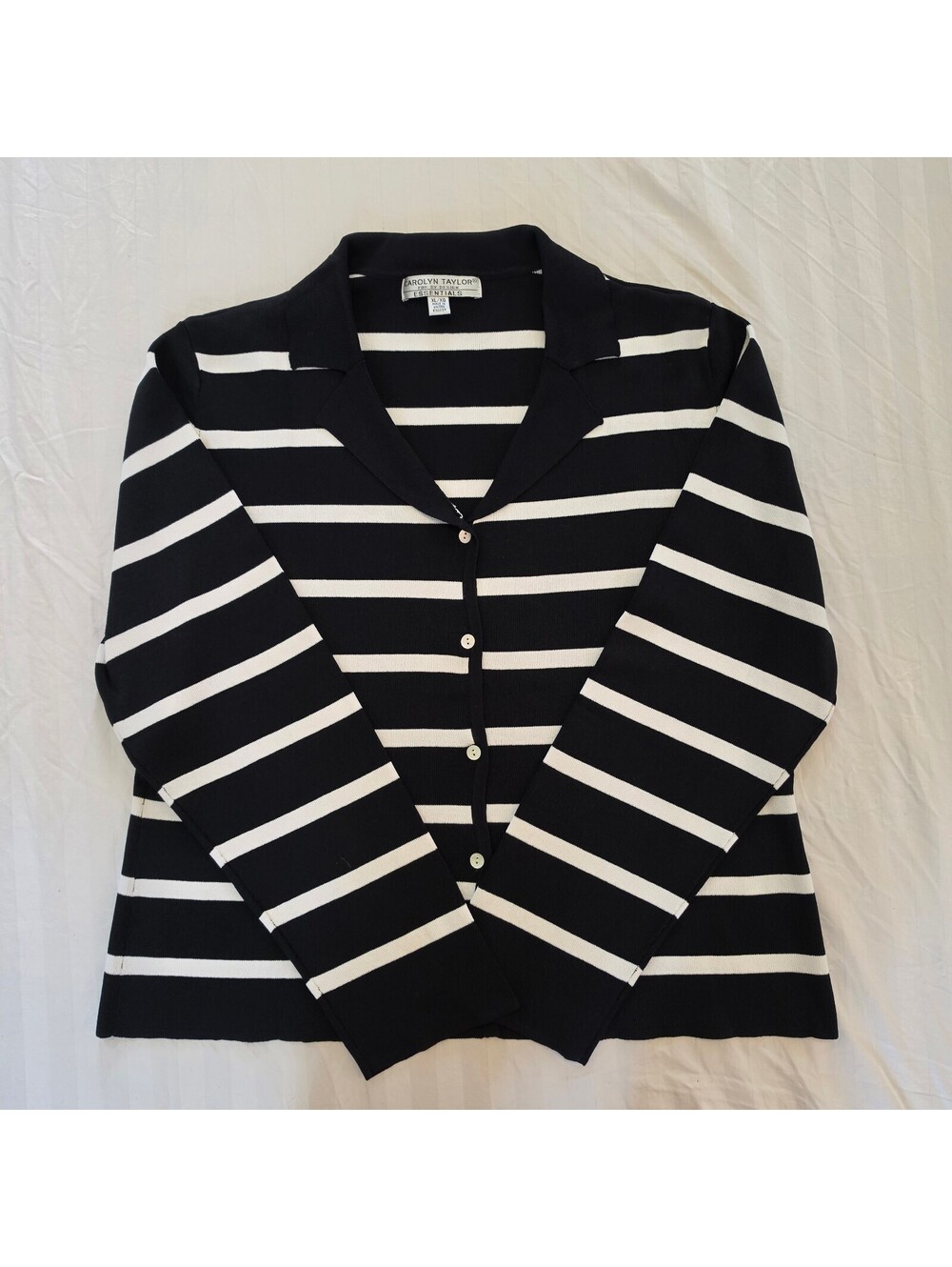 Carolyn Taylor Essentials Women's Black and White Striped Cardigan XL